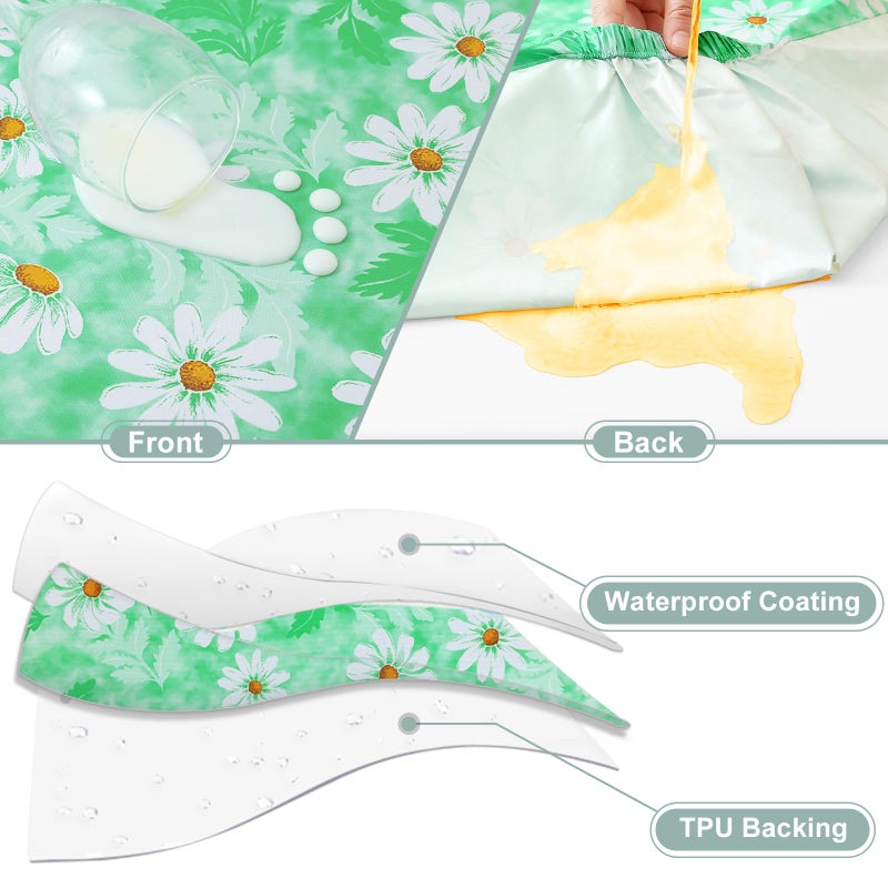 misaya Picnic Table Cover with Bench Cover  Waterproof Elastic Fitted Tablecloth for 6 Foot Tables  Rectangle Washable Polyester Tablecloths for Picnic  Camping  Outdoor (Green Daisy  30"" x 72"") - Image 2